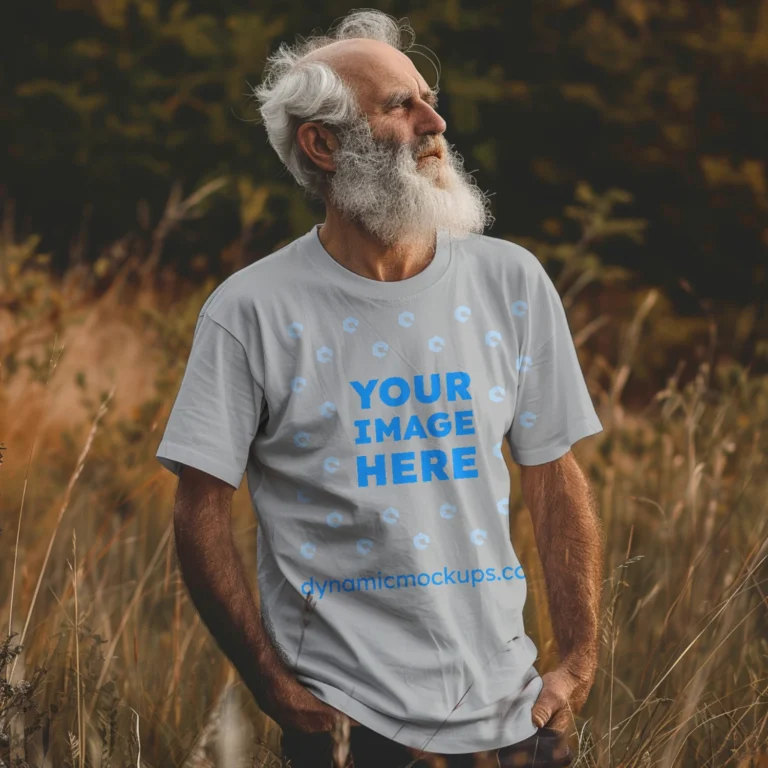 Man Wearing Light Gray T-shirt Mockup Front View Template