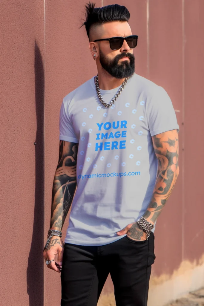 Man Wearing Light Gray T-shirt Mockup Front View Template