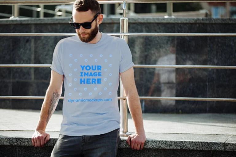 Man Wearing Light Gray T-shirt Mockup Front View Template