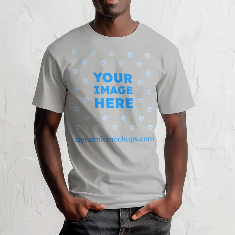 Man Wearing Light Gray T-shirt Mockup Front View Template