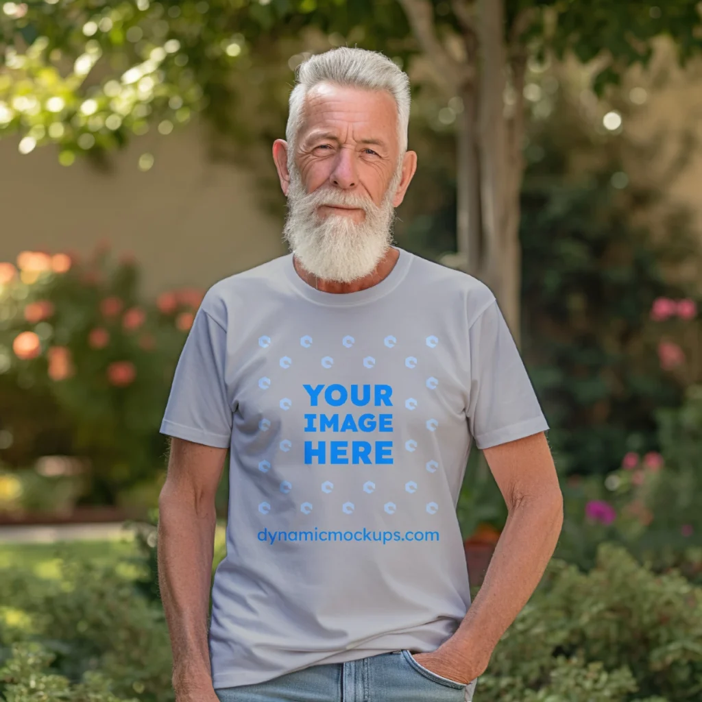 Man Wearing Light Gray T-shirt Mockup Front View Template