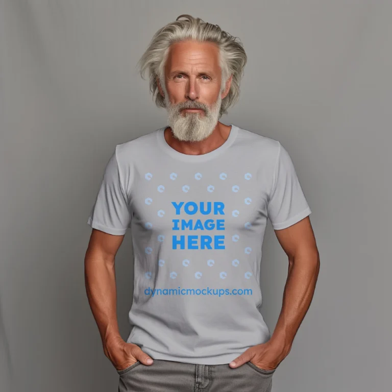 Man Wearing Light Gray T-shirt Mockup Front View Template