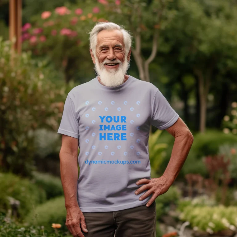 Man Wearing Light Gray T-shirt Mockup Front View Template