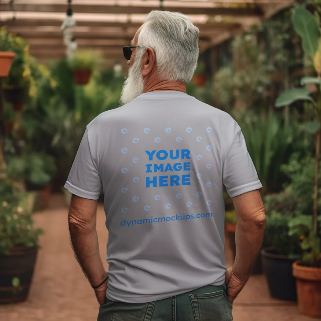 Man Wearing Light Gray T-shirt Mockup Back View Template