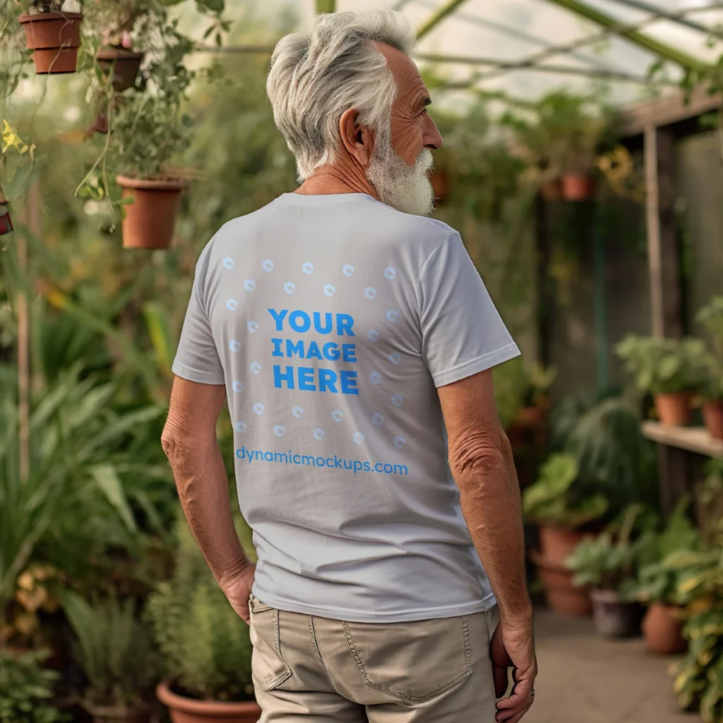 Man Wearing Light Gray T-shirt Mockup Back View Template