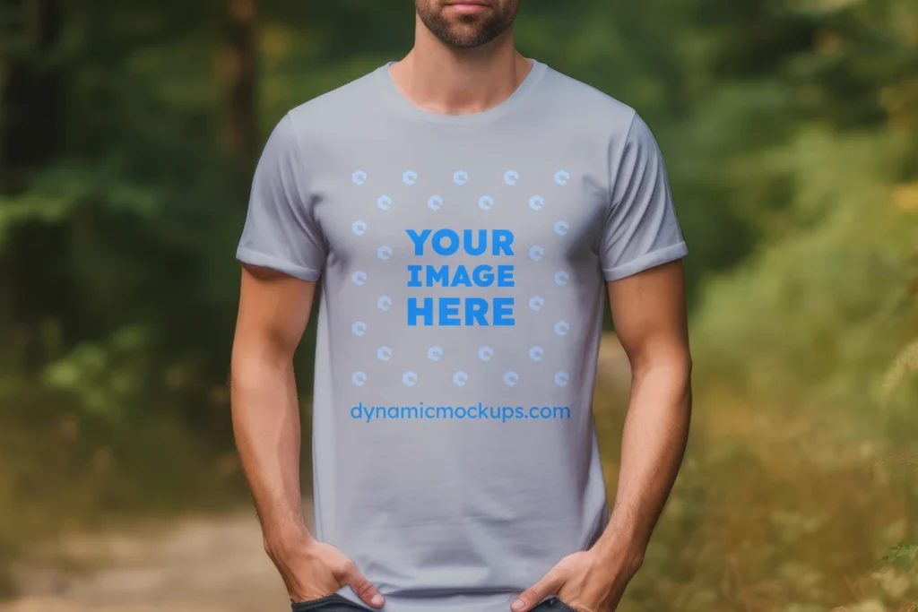 Man Wearing Light Gray T-shirt Mockup Front View Template