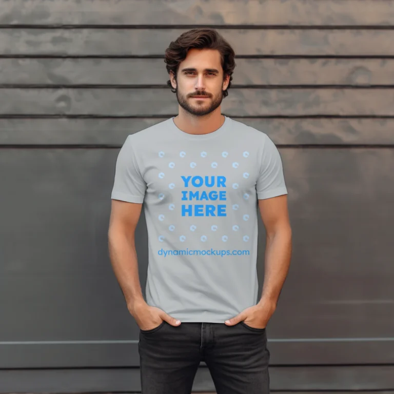 Man Wearing Light Gray T-shirt Mockup Front View Template