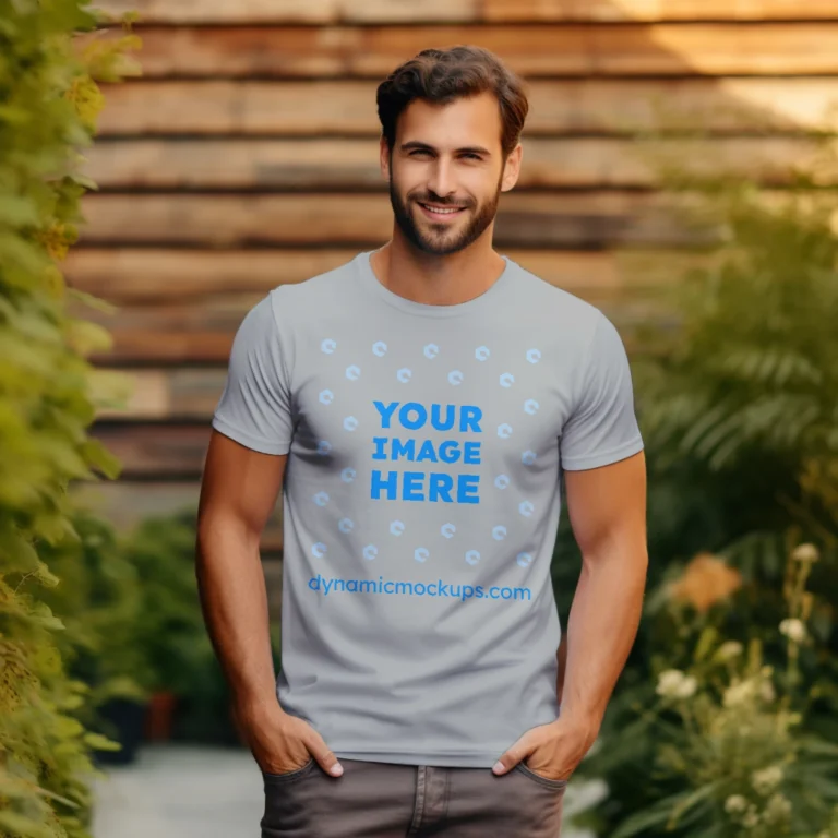 Man Wearing Light Gray T-shirt Mockup Front View Template