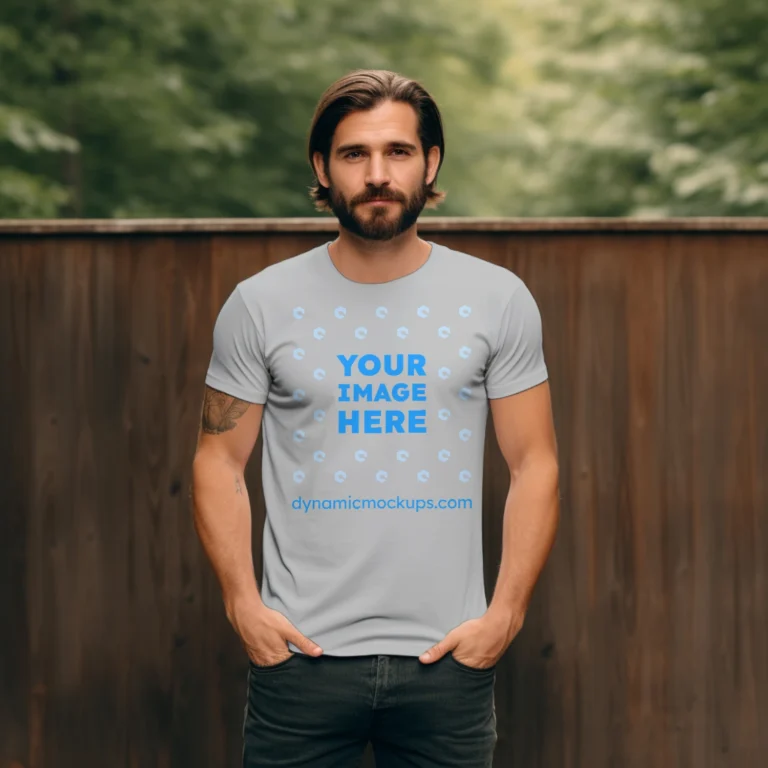 Man Wearing Light Gray T-shirt Mockup Front View Template