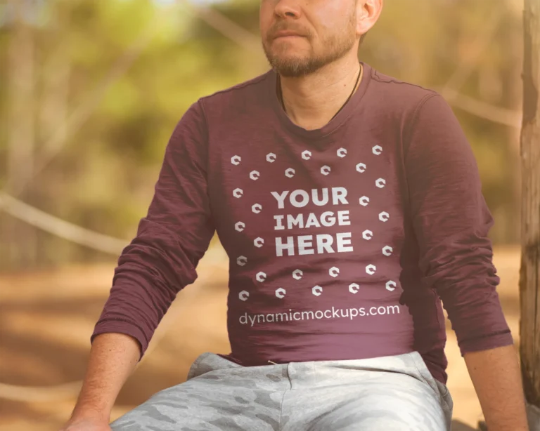 Man Wearing Maroon Sweatshirt Mockup Front View Template