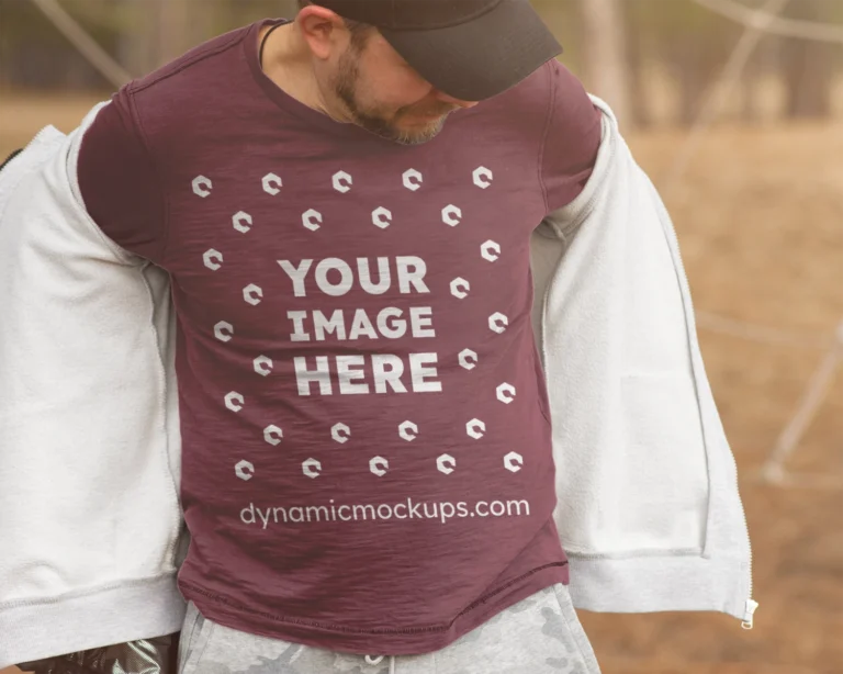 Man Wearing Maroon Sweatshirt Mockup Front View Template