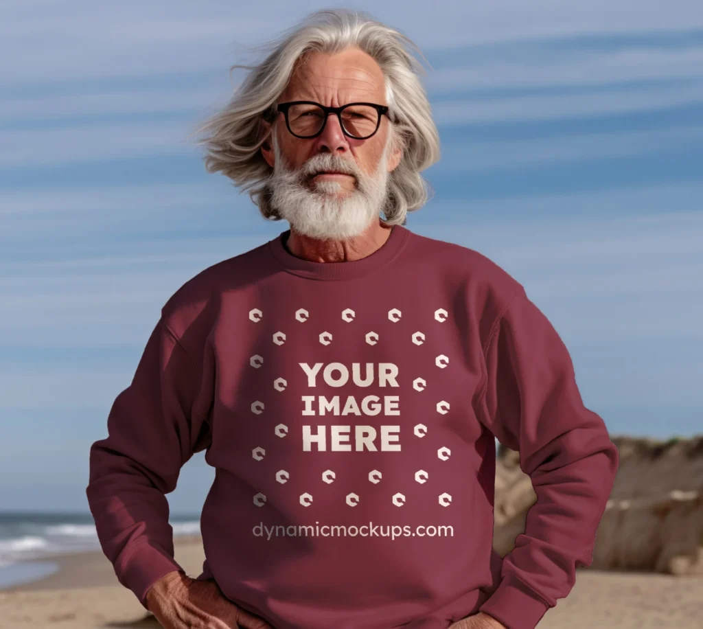 Man Wearing Maroon Sweatshirt Mockup Front View Template