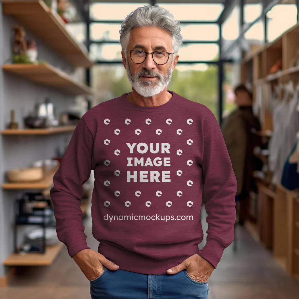 Man Wearing Maroon Sweatshirt Mockup Front View Template