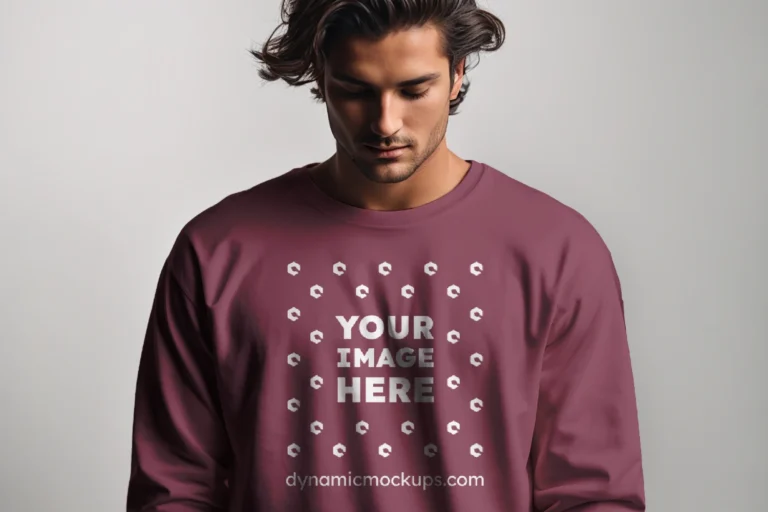 Man Wearing Maroon Sweatshirt Mockup Front View Template