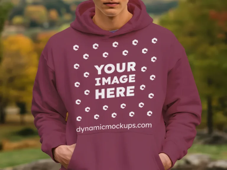 Man Wearing Maroon Hoodie Mockup Front View Template