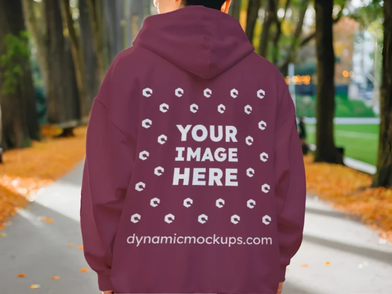 Man Wearing Maroon Hoodie Mockup Back View Template