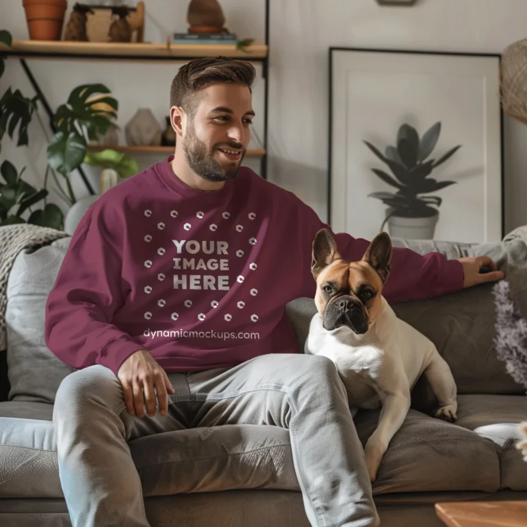 Man Wearing Maroon Sweatshirt Mockup Front View Template