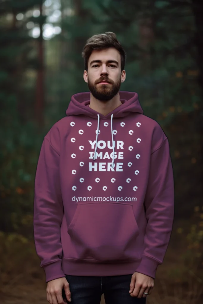 Man Wearing Maroon Hoodie Mockup Front View Template