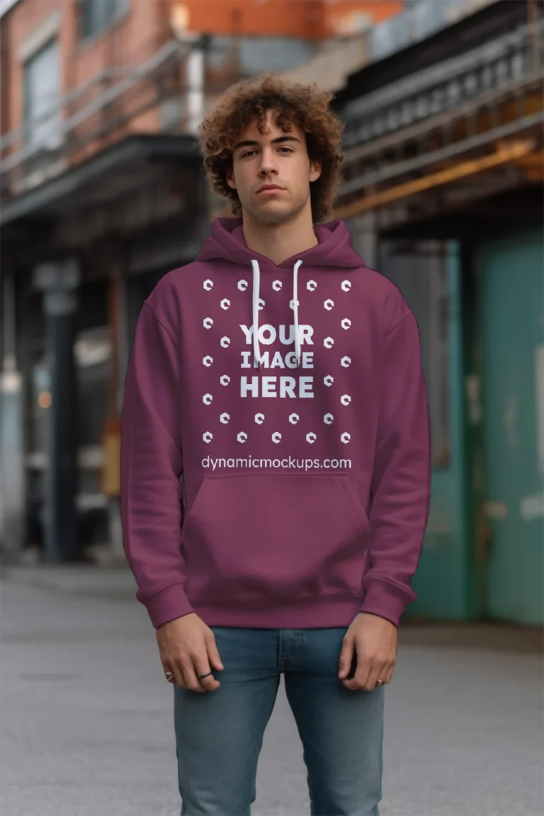 Man Wearing Maroon Hoodie Mockup Front View Template