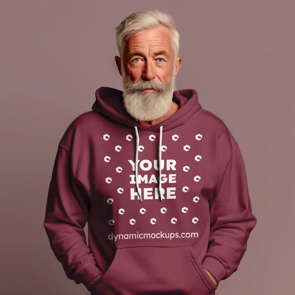 Man Wearing Maroon Hoodie Mockup Front View Template