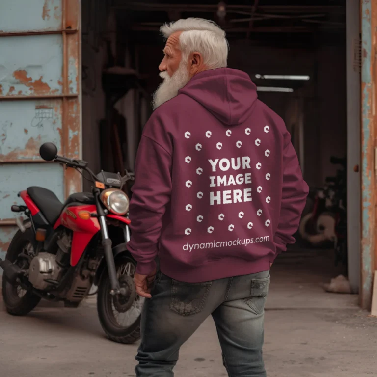 Man Wearing Maroon Hoodie Mockup Back View Template