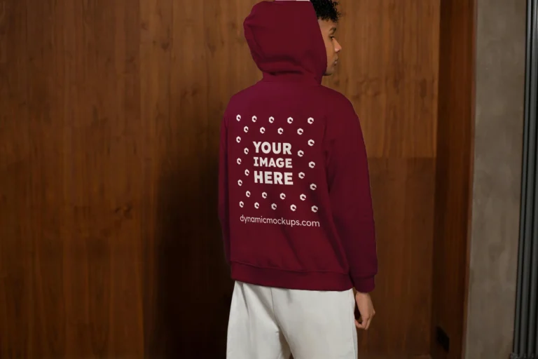 Man Wearing Maroon Hoodie Mockup Back View Template