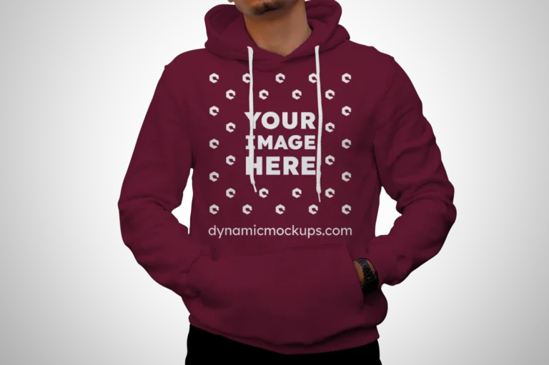 Man Wearing Maroon Hoodie Mockup Front View Template