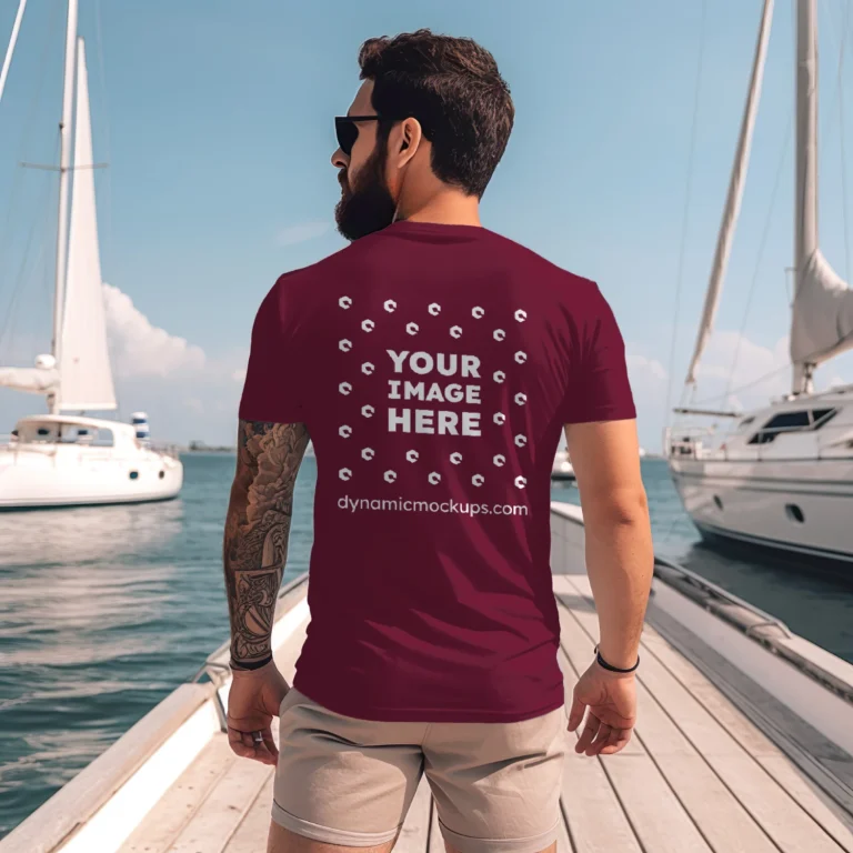 Man Wearing Maroon T-shirt Mockup Front View Template