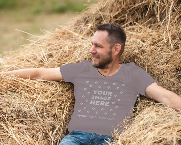 Man Wearing Maroon T-shirt Mockup Front View Template