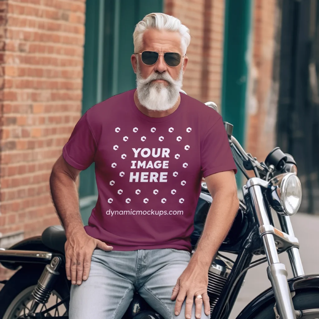 Man Wearing Maroon T-shirt Mockup Front View Template