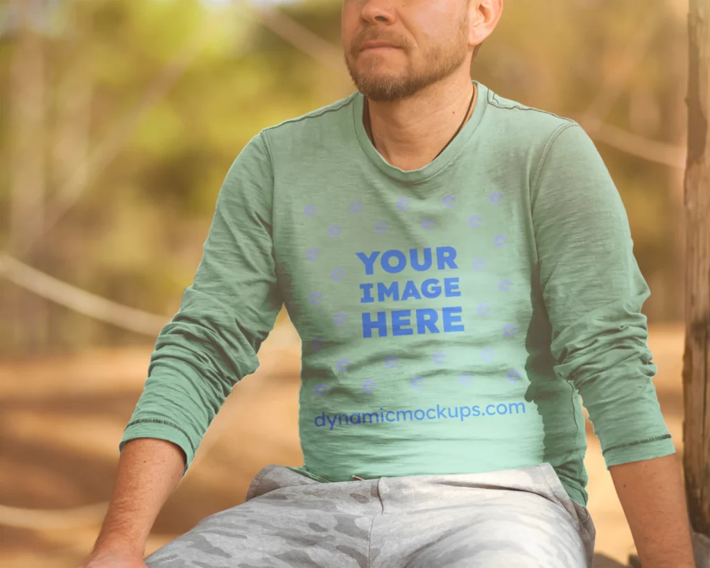 Man Wearing Mint Sweatshirt Mockup Front View Template