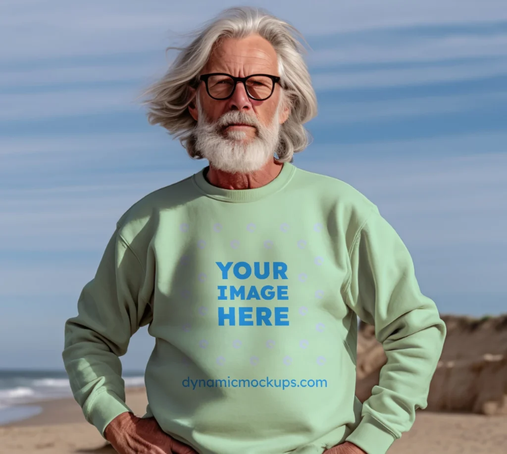 Man Wearing Mint Sweatshirt Mockup Front View Template