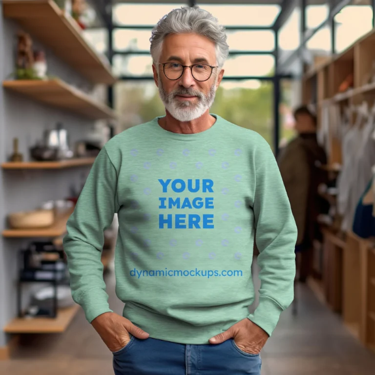 Man Wearing Mint Sweatshirt Mockup Front View Template