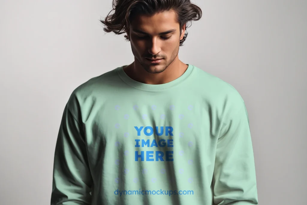 Man Wearing Mint Sweatshirt Mockup Front View Template