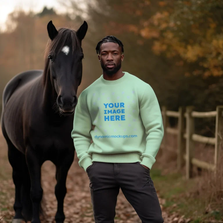 Man Wearing Mint Sweatshirt Mockup Front View Template