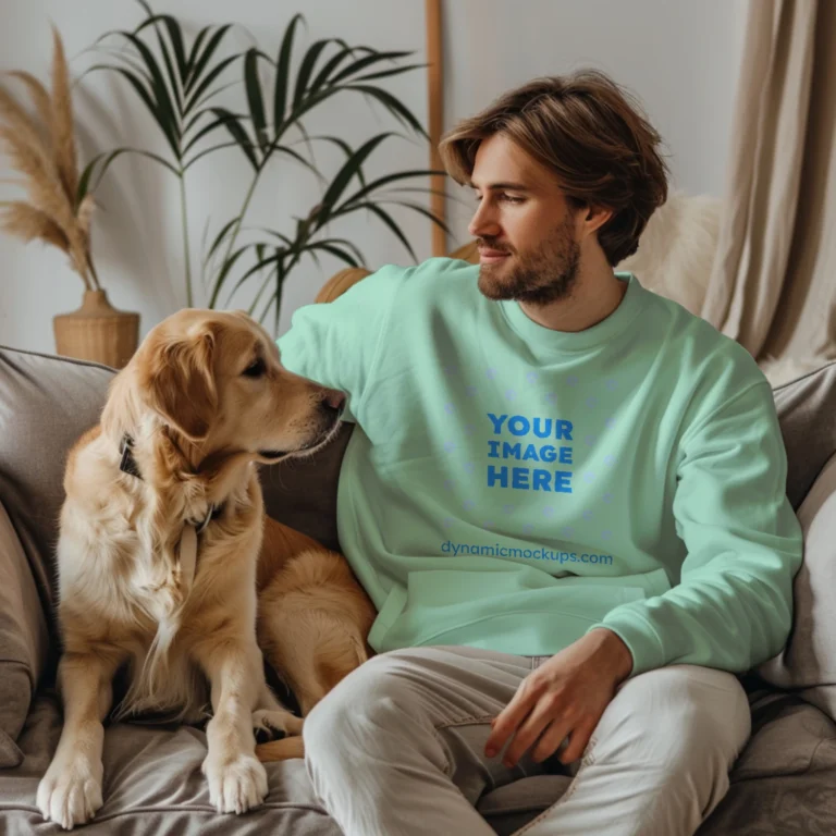 Man Wearing Mint Sweatshirt Mockup Front View Template