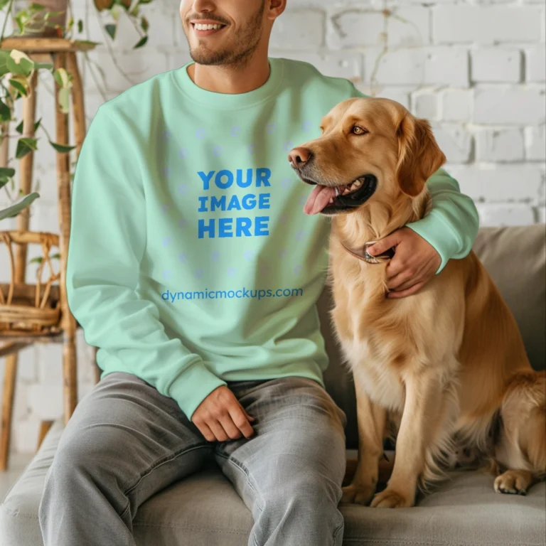 Man Wearing Mint Sweatshirt Mockup Front View Template