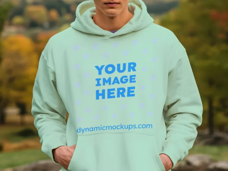 Man Wearing Mint Hoodie Mockup Front View Template