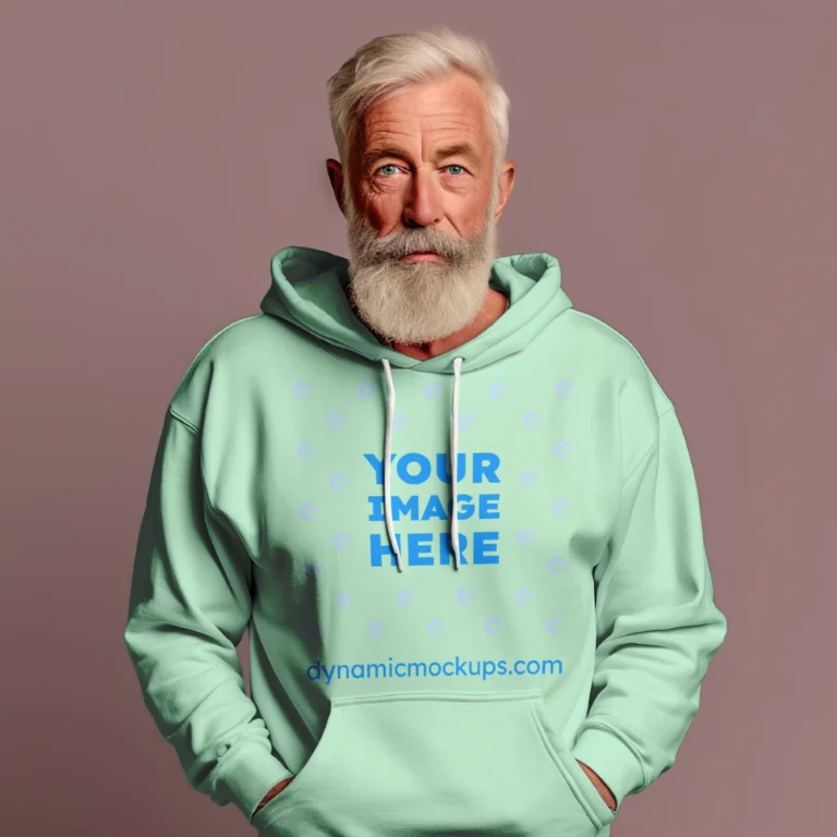 Man Wearing Mint Hoodie Mockup Front View Template