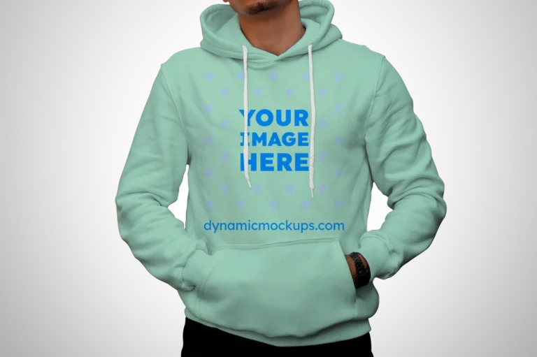 Man Wearing Mint Hoodie Mockup Front View Template