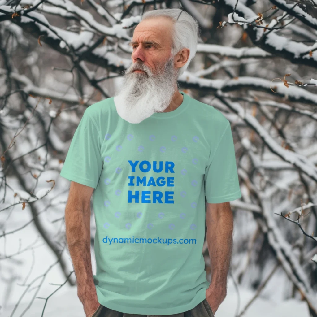 Man Wearing Mint T-shirt Mockup Front View Template