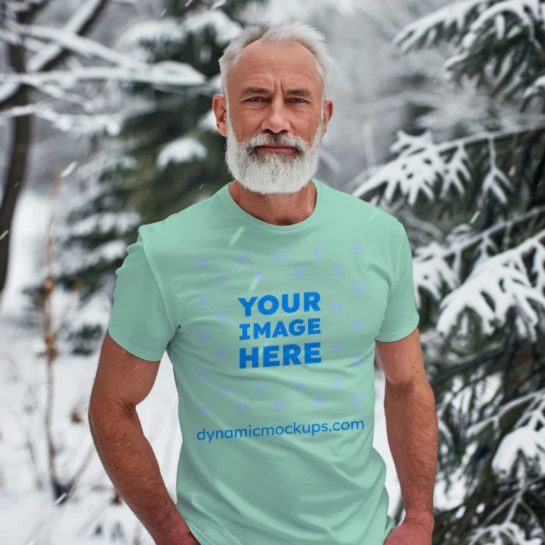 Man Wearing Mint T-shirt Mockup Front View Template