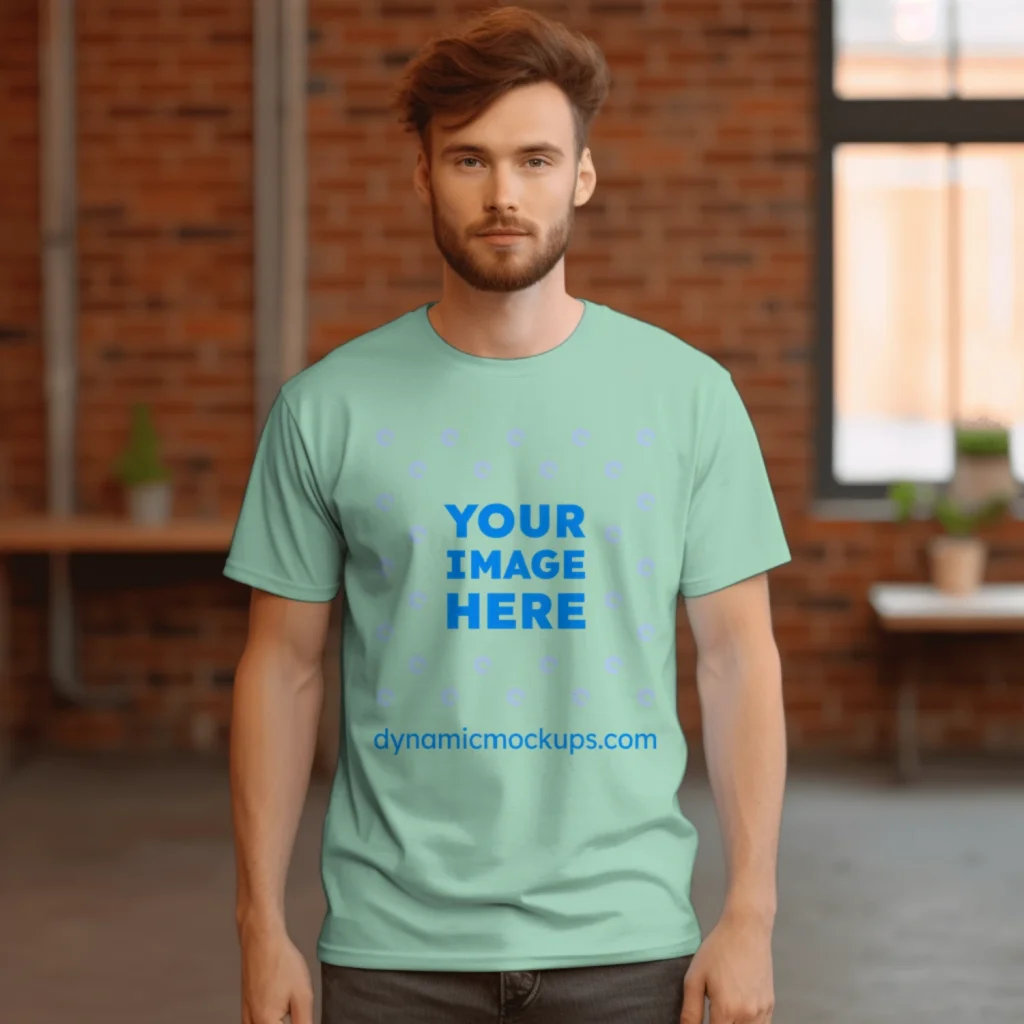 Man Wearing Mint T-shirt Mockup Front View Template