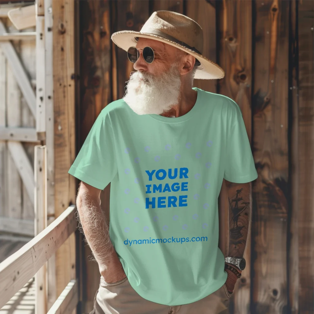 Man Wearing Mint T-shirt Mockup Front View Template