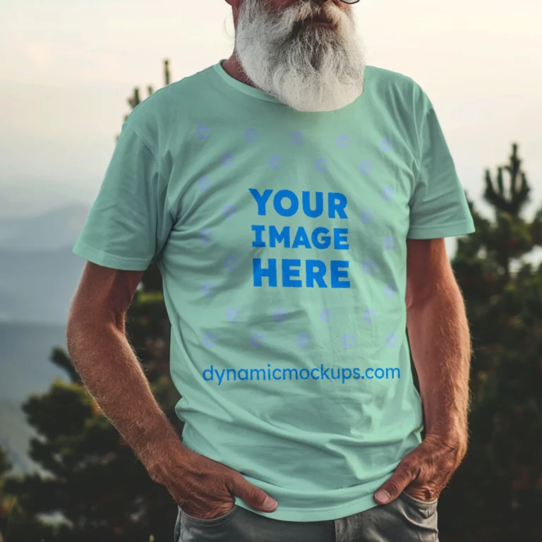 Man Wearing Mint T-shirt Mockup Front View Template