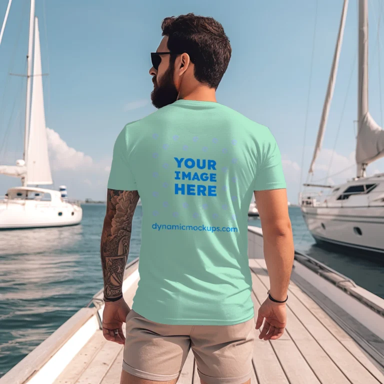 Man Wearing Mint T-shirt Mockup Front View Template