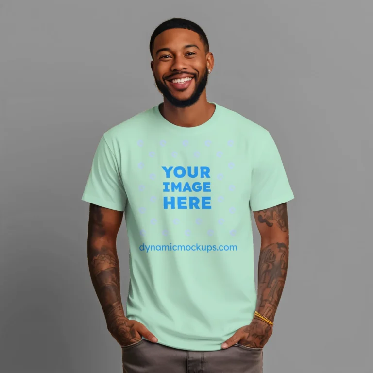 Man Wearing Mint T-shirt Mockup Front View Template