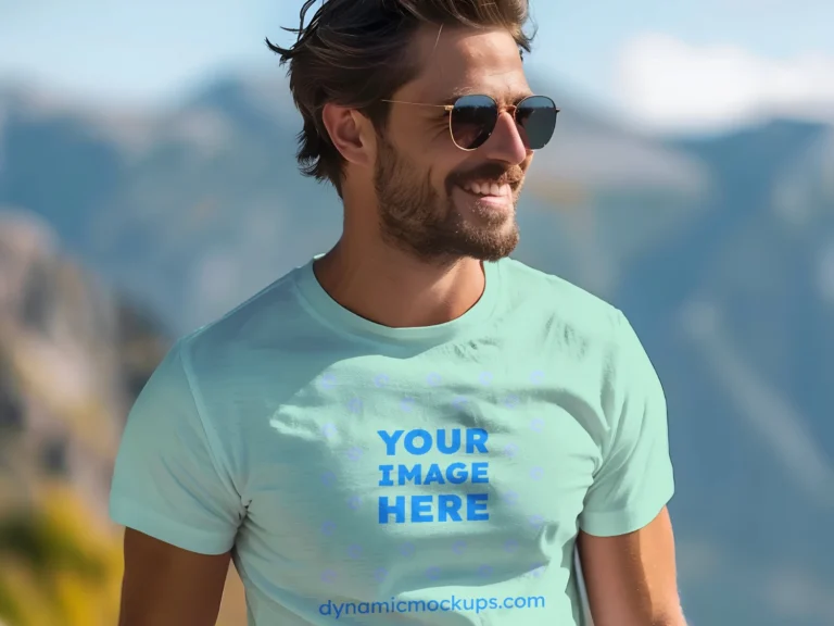 Man Wearing Mint T-shirt Mockup Front View Template