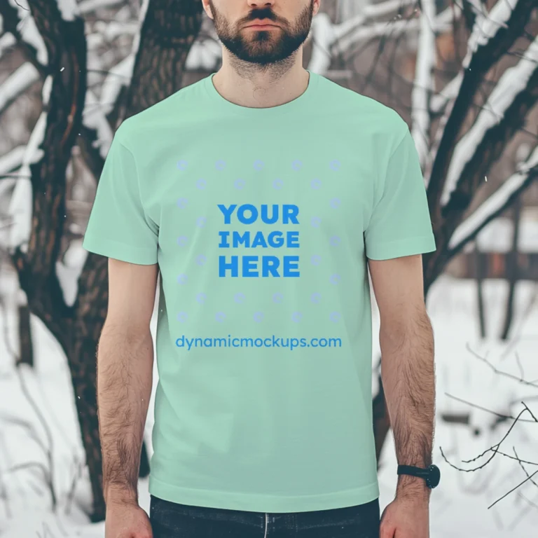 Man Wearing Mint T-shirt Mockup Front View Template