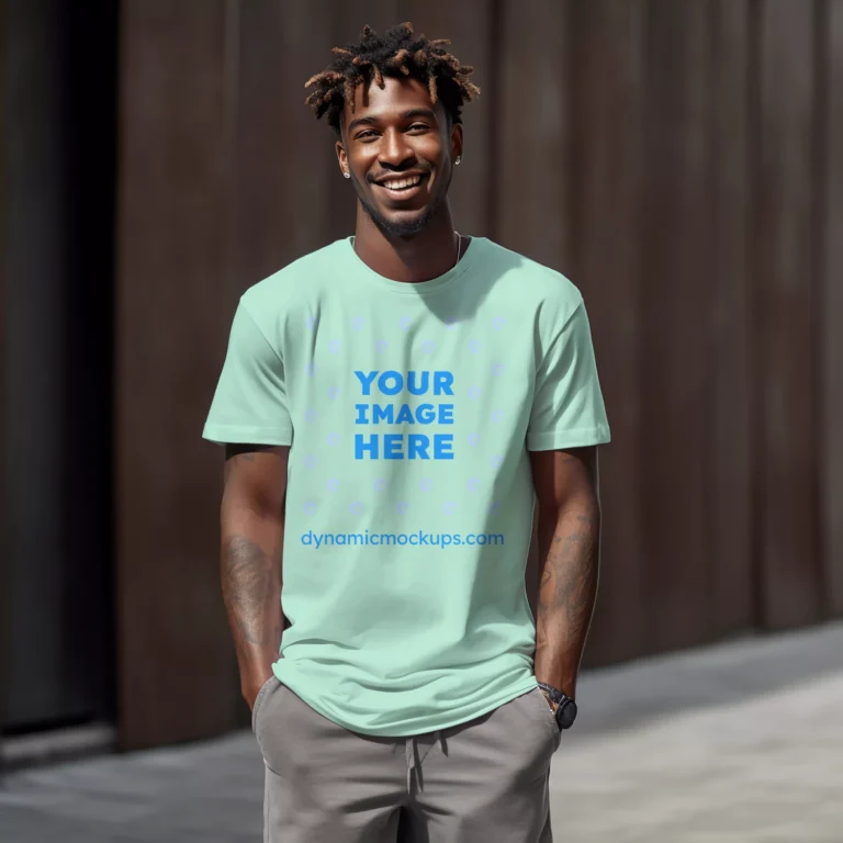 Man Wearing Mint T-shirt Mockup Front View Template